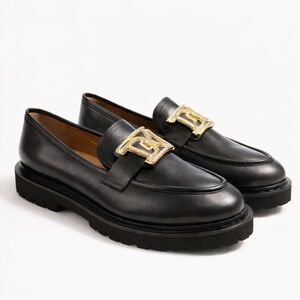 🧶Dissona NWOB Black Leather Lug Sole Loafers Gold Buckle Size EU 40 + Free Gift